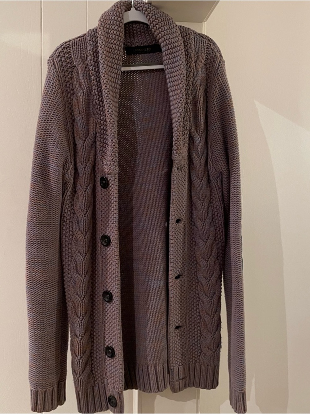 Topman Shawl‎ Collar Cable Knit Cardigan - Mauve